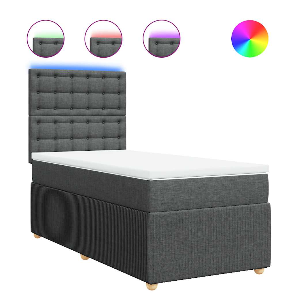 Κρεβάτι Boxspring με Στρώμα Σκούρο Γκρι 100x200 εκ. Υφασμάτινο - Pakobazaar