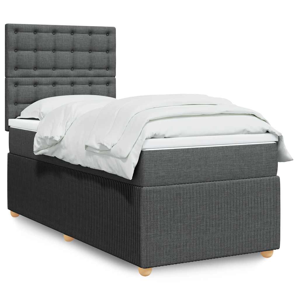Κρεβάτι Boxspring με Στρώμα Σκούρο Γκρι 100x200 εκ. Υφασμάτινο - Pakobazaar