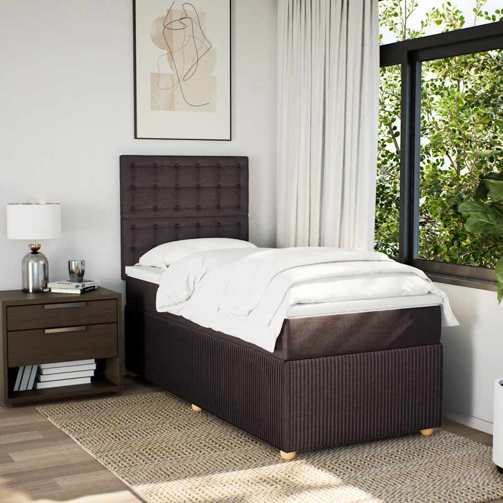 Κρεβάτι Boxspring με Στρώμα Σκούρο Καφέ 100x200 εκ. Υφασμάτινο - Pakobazaar