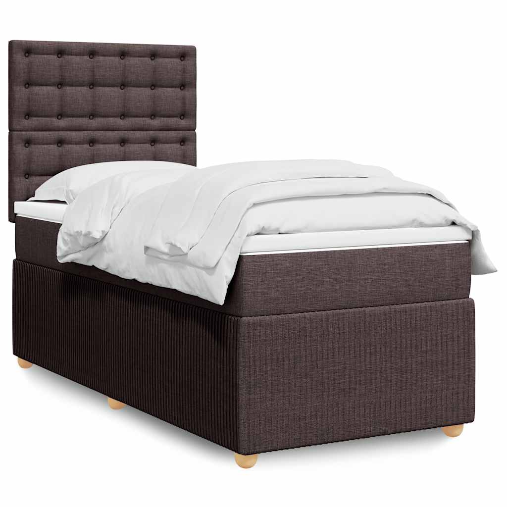 Κρεβάτι Boxspring με Στρώμα Σκούρο Καφέ 100x200 εκ. Υφασμάτινο - Pakobazaar