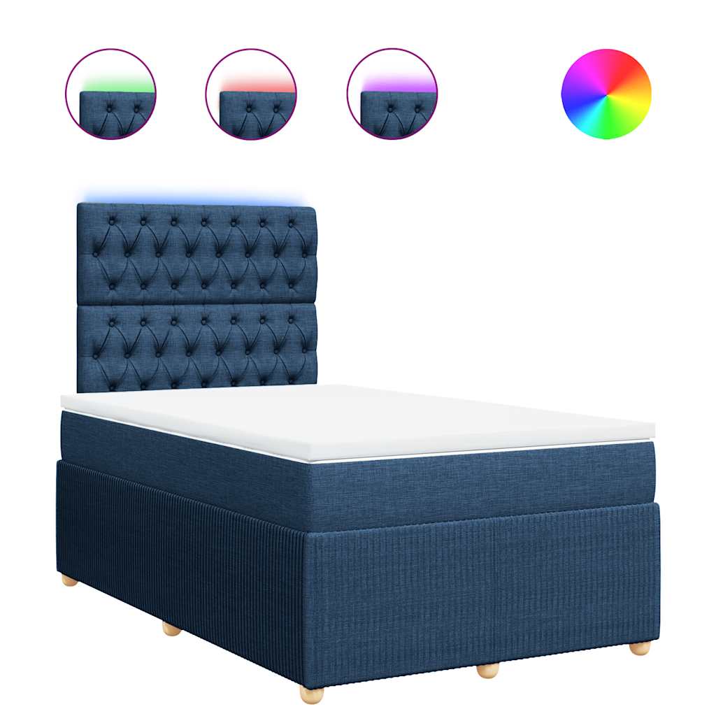Κρεβάτι Boxspring με Στρώμα Μπλε 120x190 εκ. Υφασμάτινο - Pakobazaar