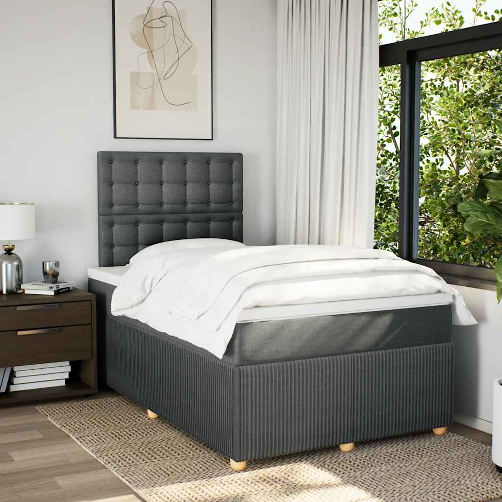 Κρεβάτι Boxspring με Στρώμα Σκούρο Γκρι 120x190 εκ Υφασμάτινο - Pakobazaar
