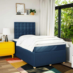 Κρεβάτι Boxspring με Στρώμα Μπλε 120x190 εκ. Υφασμάτινο - Pakobazaar
