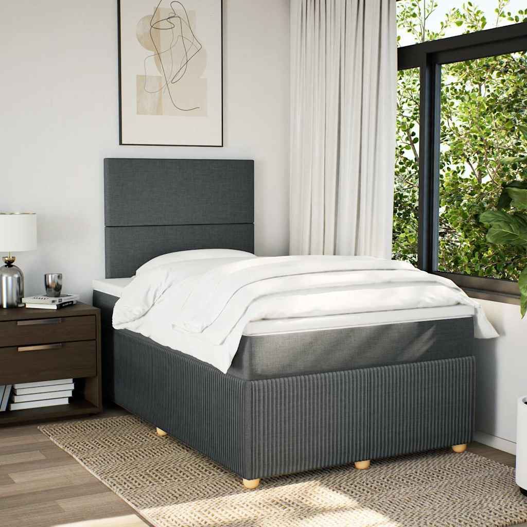 Κρεβάτι Boxspring με Στρώμα Σκούρο Γκρι 120x200 εκ. Υφασμάτινο - Pakobazaar