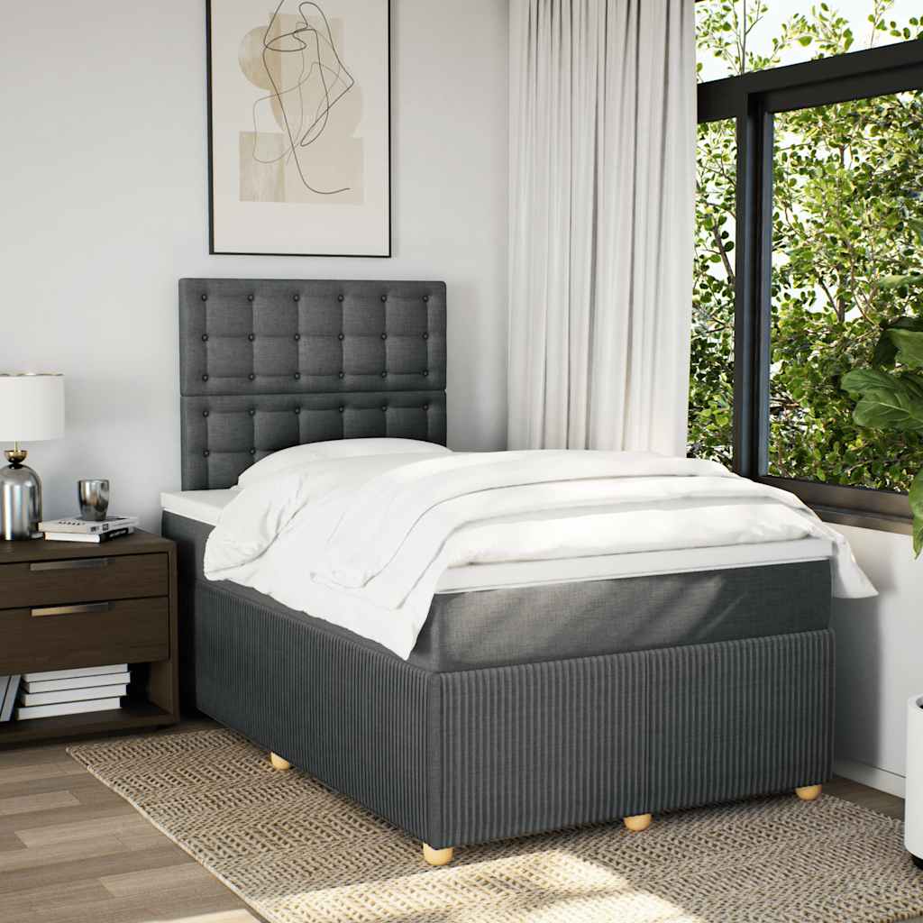 Κρεβάτι Boxspring με Στρώμα Σκούρο Γκρι 120x200 εκ. Υφασμάτινο - Pakobazaar