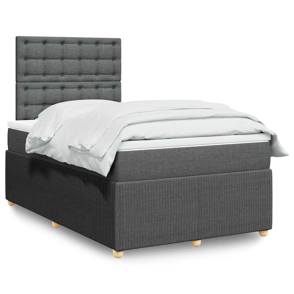 Κρεβάτι Boxspring με Στρώμα Σκούρο Γκρι 120x200 εκ. Υφασμάτινο - Pakobazaar