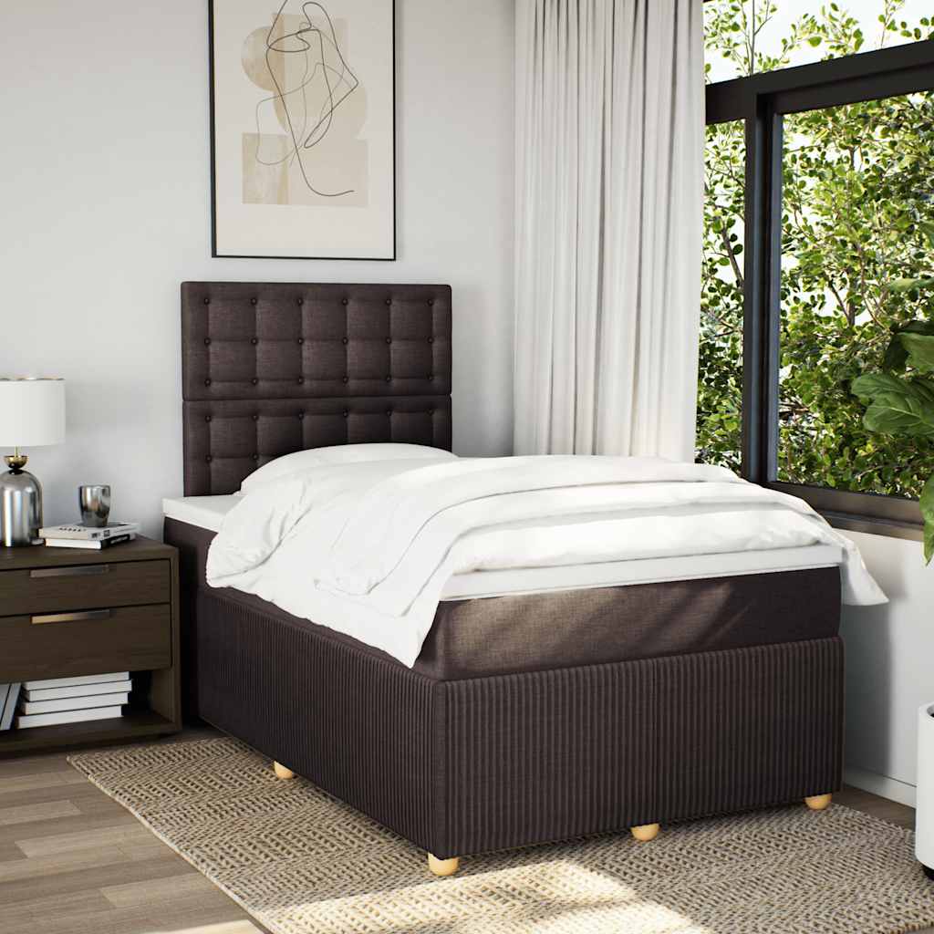 Κρεβάτι Boxspring με Στρώμα Σκούρο Καφέ 120x200 εκ. Υφασμάτινο - Pakobazaar