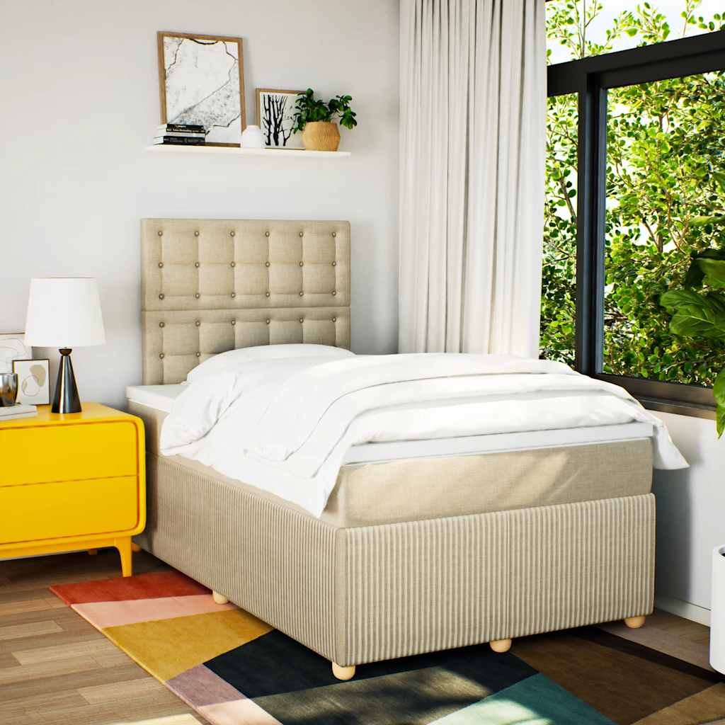 Κρεβάτι Boxspring με Στρώμα Κρεμ 120x200 εκ. Υφασμάτινο - Pakobazaar
