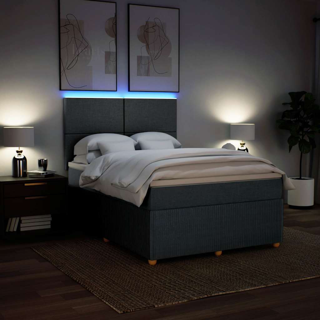 Κρεβάτι Boxspring με Στρώμα Σκούρο Γκρι 140x190 εκ. Υφασμάτινο - Pakobazaar