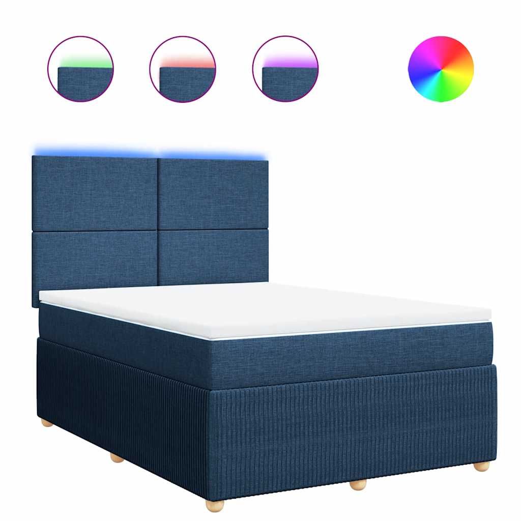 Κρεβάτι Boxspring με Στρώμα Μπλε 140x190 εκ. Υφασμάτινο