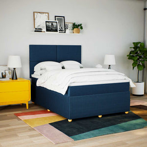 Κρεβάτι Boxspring με Στρώμα Μπλε 140x190 εκ. Υφασμάτινο