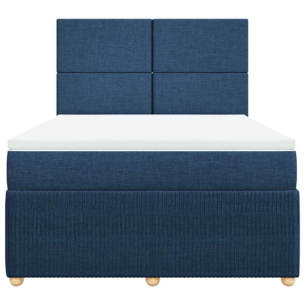 Κρεβάτι Boxspring με Στρώμα Μπλε 140x190 εκ. Υφασμάτινο