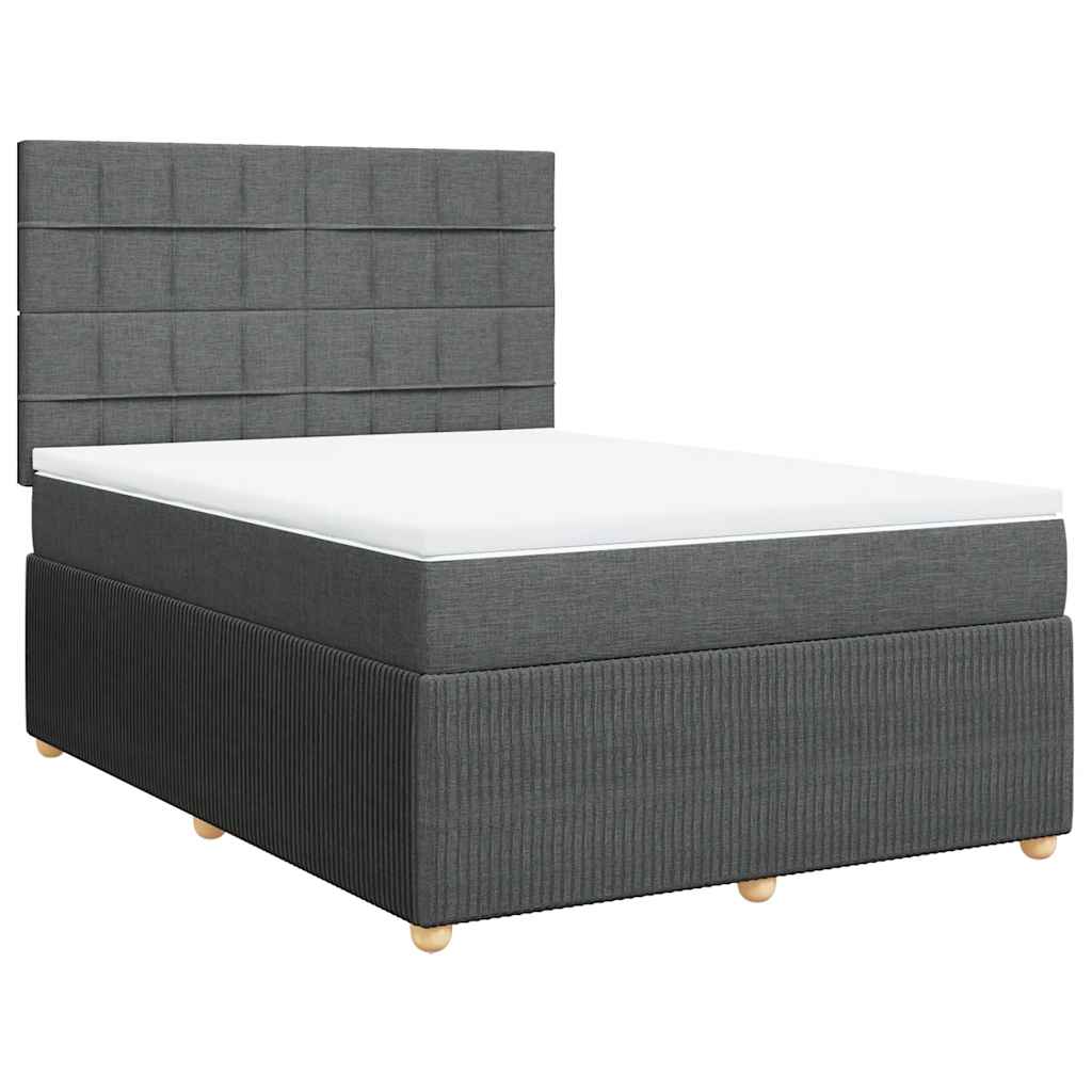 Κρεβάτι Boxspring με Στρώμα Σκούρο Γκρι 140x190 εκ. Υφασμάτινο - Pakobazaar