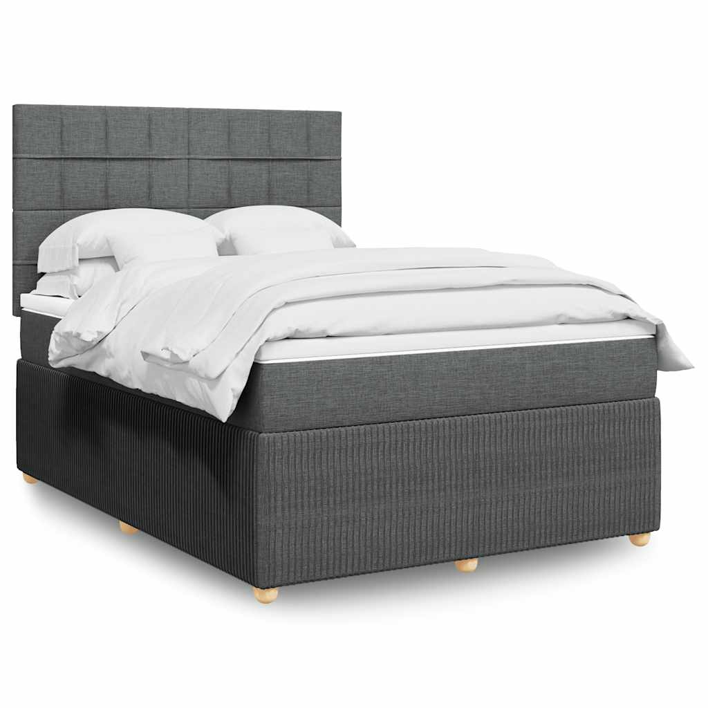 Κρεβάτι Boxspring με Στρώμα Σκούρο Γκρι 140x190 εκ. Υφασμάτινο - Pakobazaar
