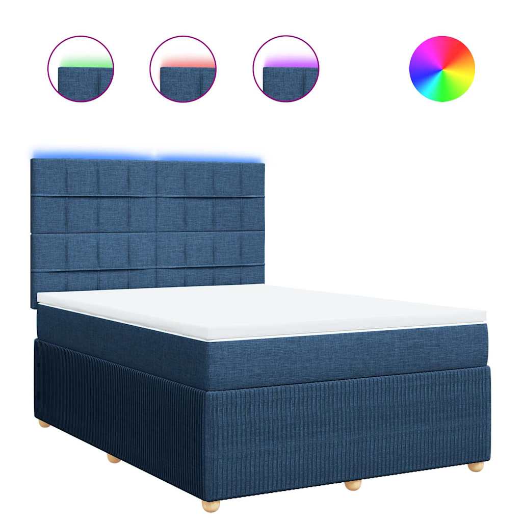 Κρεβάτι Boxspring με Στρώμα Μπλε 140x190 εκ. Υφασμάτινο - Pakobazaar