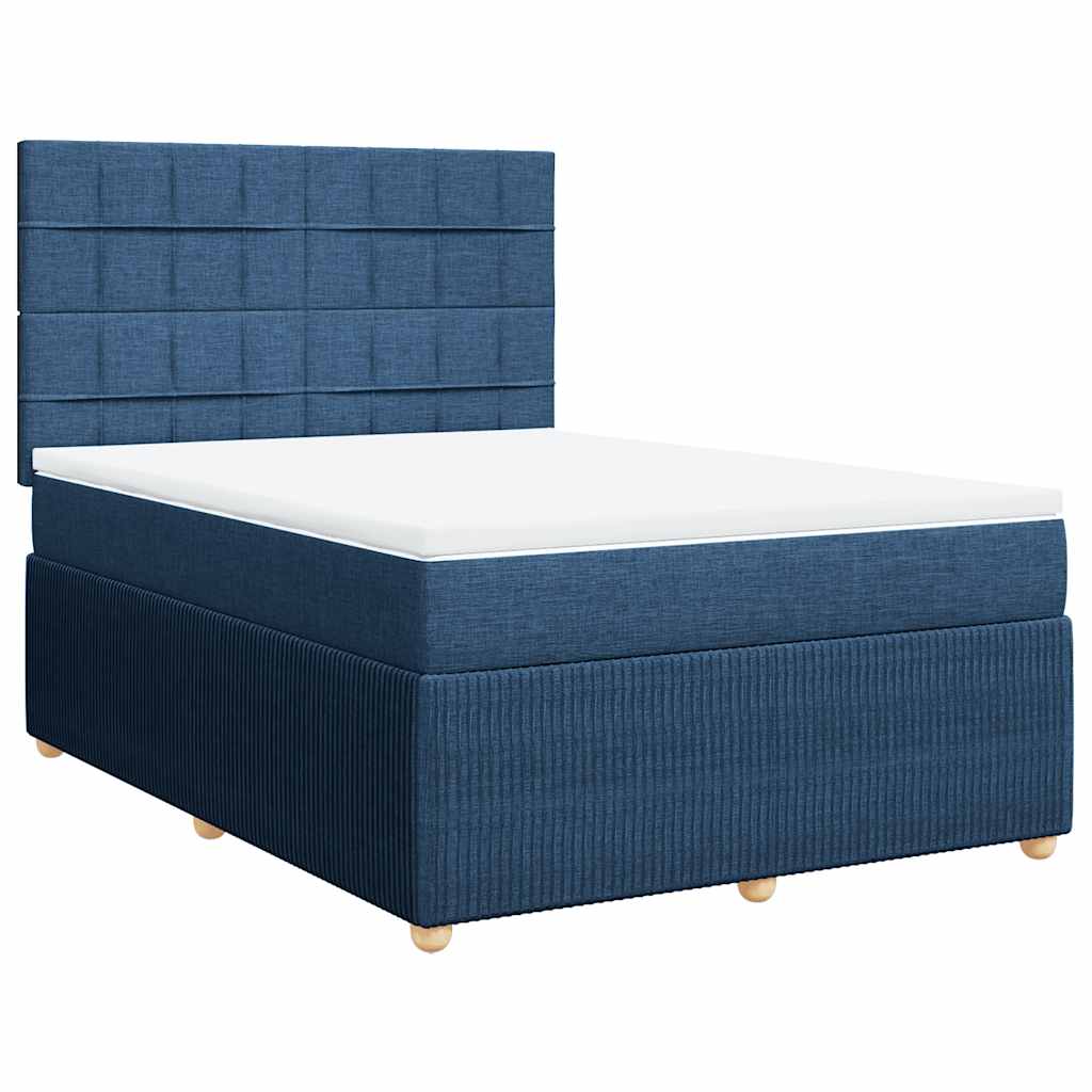 Κρεβάτι Boxspring με Στρώμα Μπλε 140x190 εκ. Υφασμάτινο - Pakobazaar