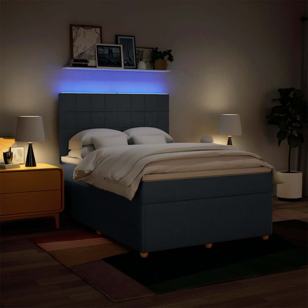 Κρεβάτι Boxspring με Στρώμα Μπλε 140x190 εκ. Υφασμάτινο - Pakobazaar