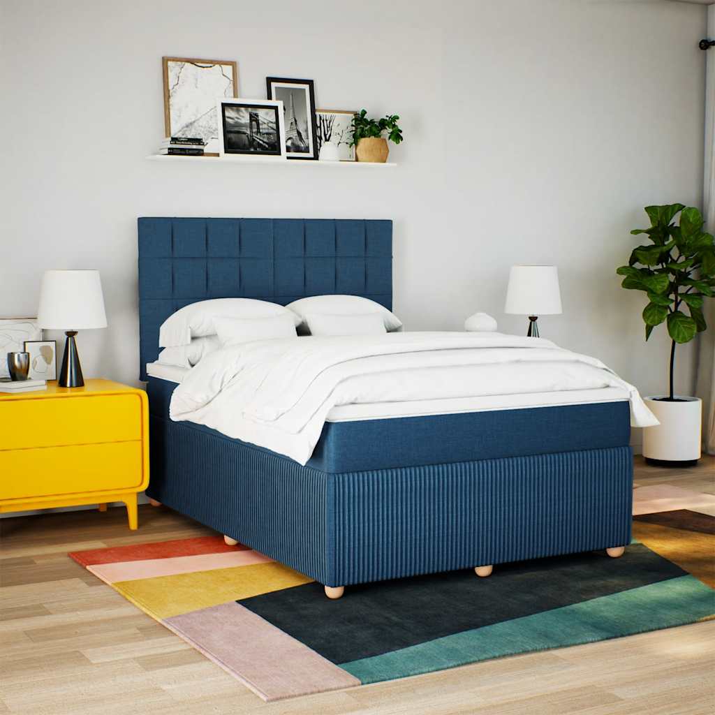 Κρεβάτι Boxspring με Στρώμα Μπλε 140x190 εκ. Υφασμάτινο - Pakobazaar