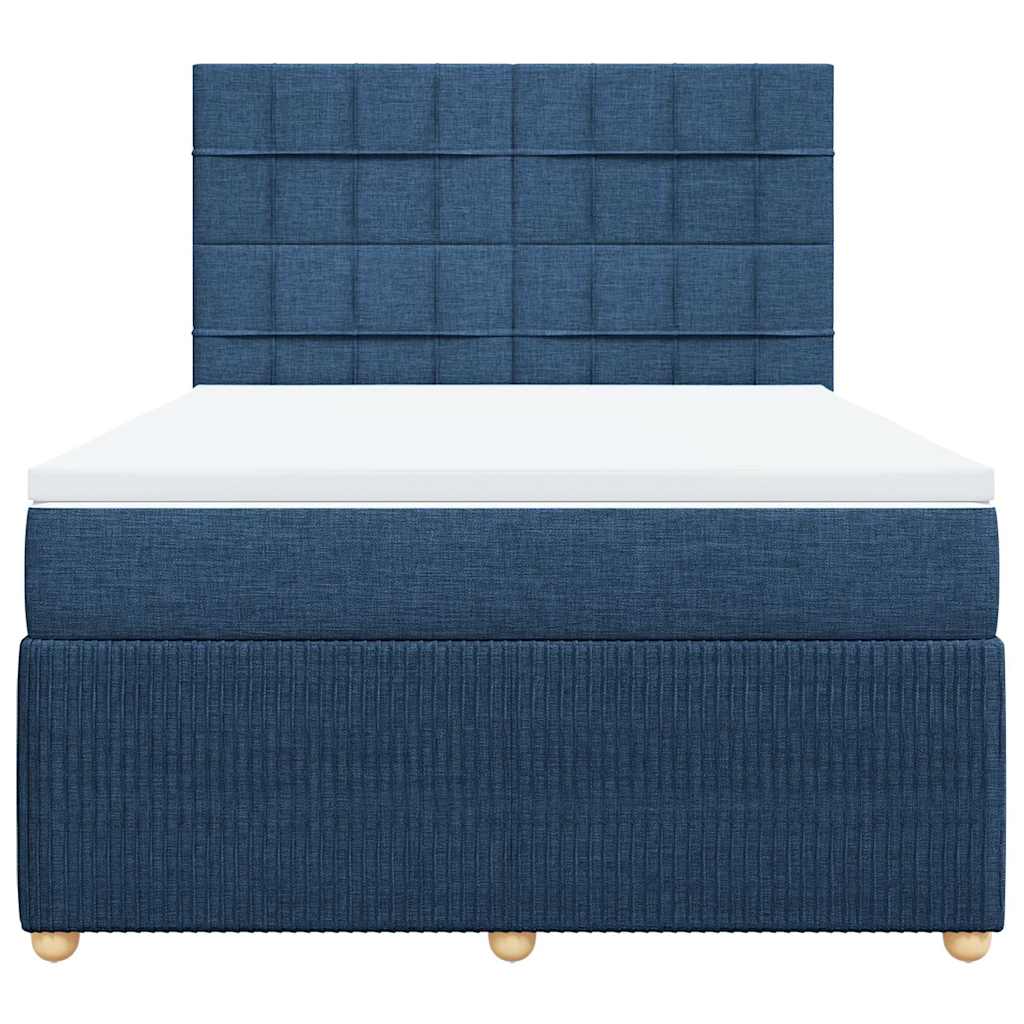 Κρεβάτι Boxspring με Στρώμα Μπλε 140x190 εκ. Υφασμάτινο - Pakobazaar