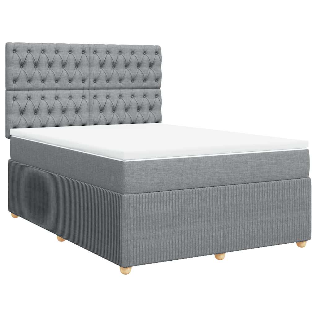 Κρεβάτι Boxspring με Στρώμα Ανοιχτό Γκρι 140x190 εκ. Υφασμάτινο - Pakobazaar