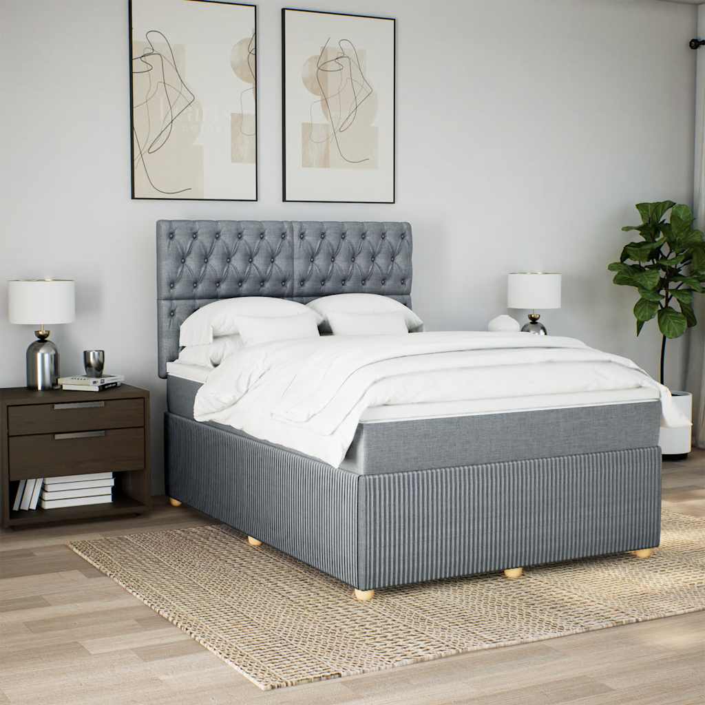Κρεβάτι Boxspring με Στρώμα Ανοιχτό Γκρι 140x190 εκ. Υφασμάτινο - Pakobazaar