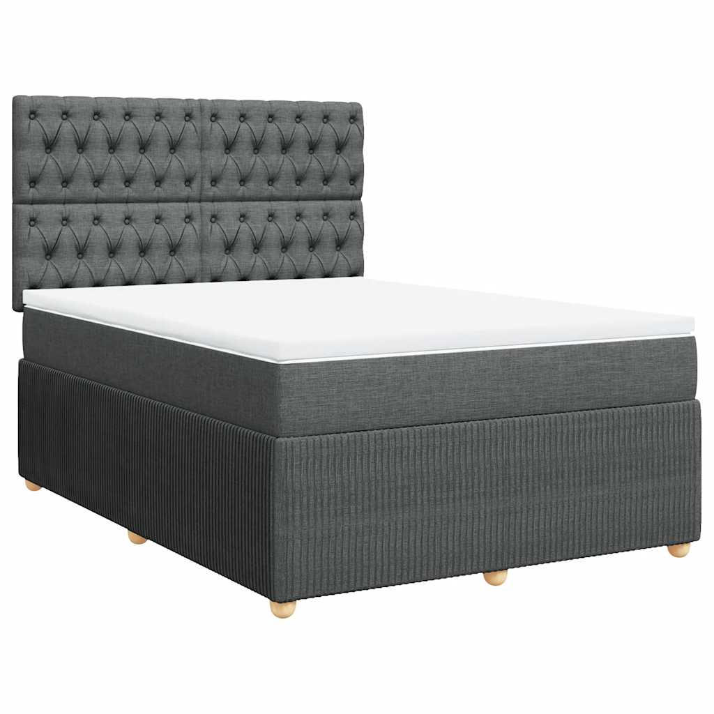 Κρεβάτι Boxspring με Στρώμα Σκούρο Γκρι 140x190 εκ. Υφασμάτινο - Pakobazaar