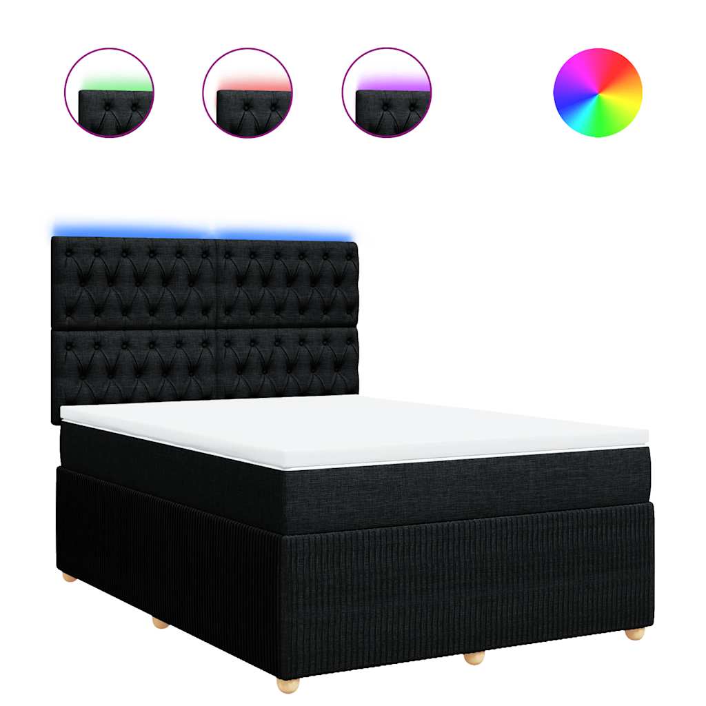 Κρεβάτι Boxspring με Στρώμα Μαύρο 140x190 εκ. Υφασμάτινο - Pakobazaar