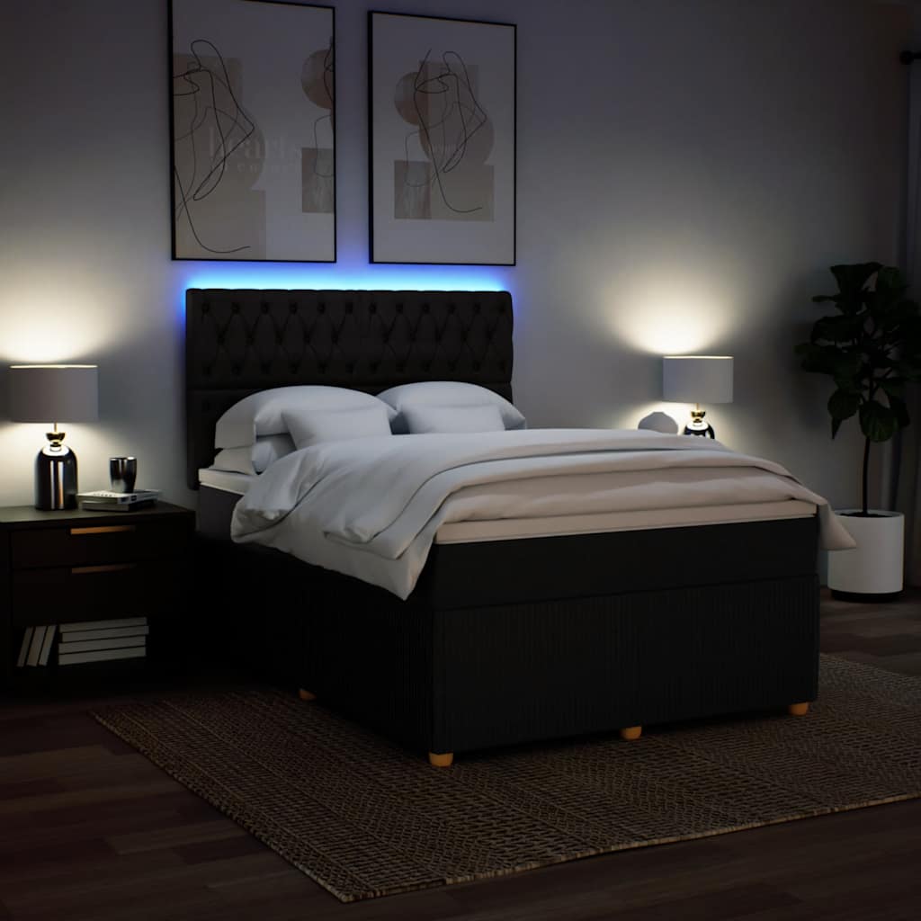 Κρεβάτι Boxspring με Στρώμα Μαύρο 140x190 εκ. Υφασμάτινο - Pakobazaar