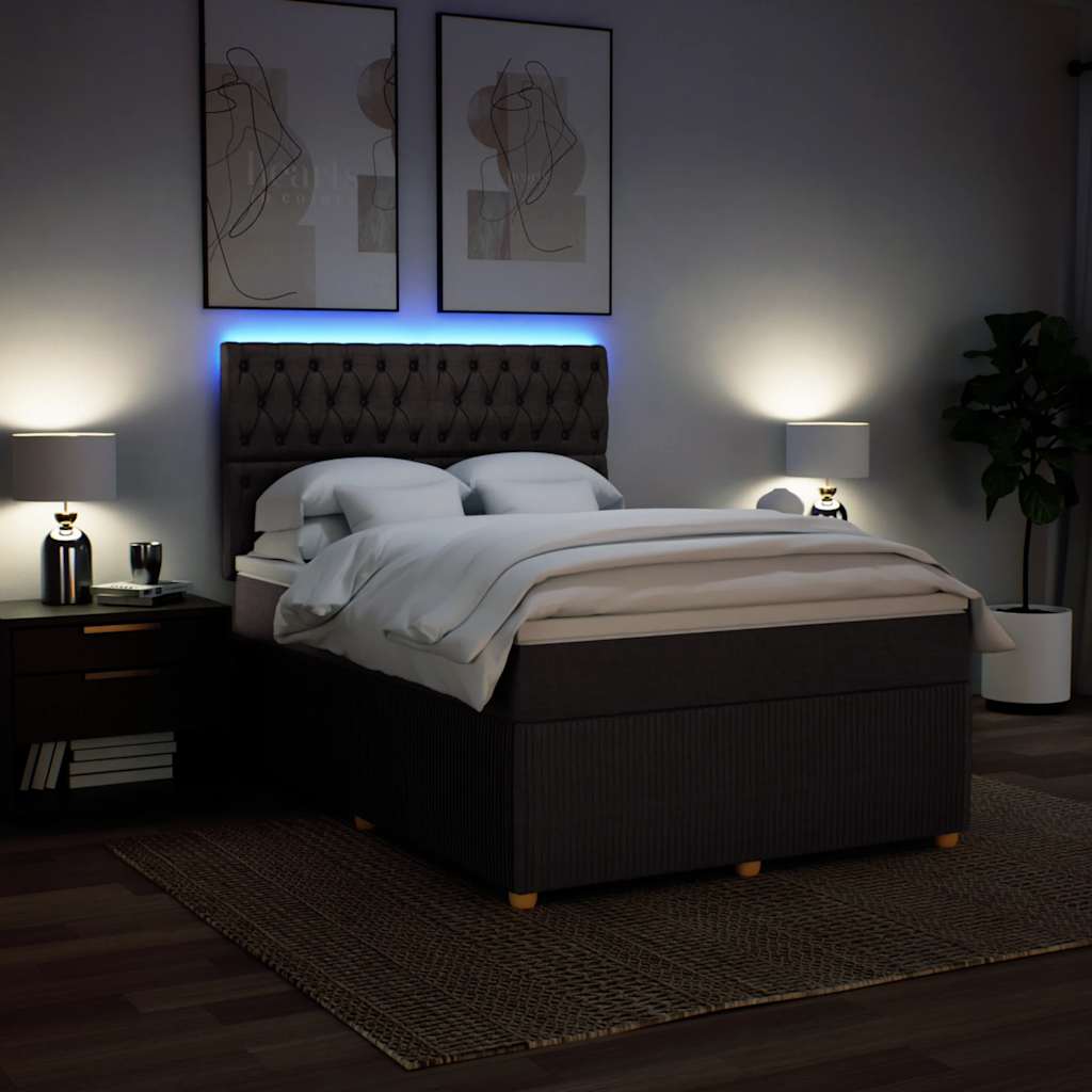 Κρεβάτι Boxspring με Στρώμα Σκούρο Καφέ 140x190 εκ. Υφασμάτινο - Pakobazaar