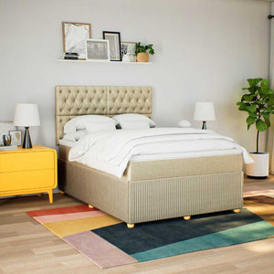 Κρεβάτι Boxspring με Στρώμα Κρεμ 140x190 εκ. Υφασμάτινο - Pakobazaar