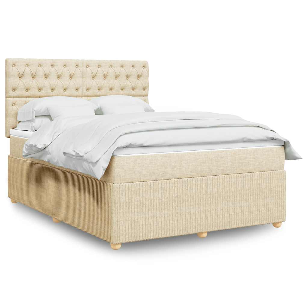 Κρεβάτι Boxspring με Στρώμα Κρεμ 140x190 εκ. Υφασμάτινο - Pakobazaar