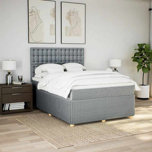 Κρεβάτι Boxspring με Στρώμα Ανοιχτό Γκρι 140x190 εκ. Υφασμάτινο - Pakobazaar