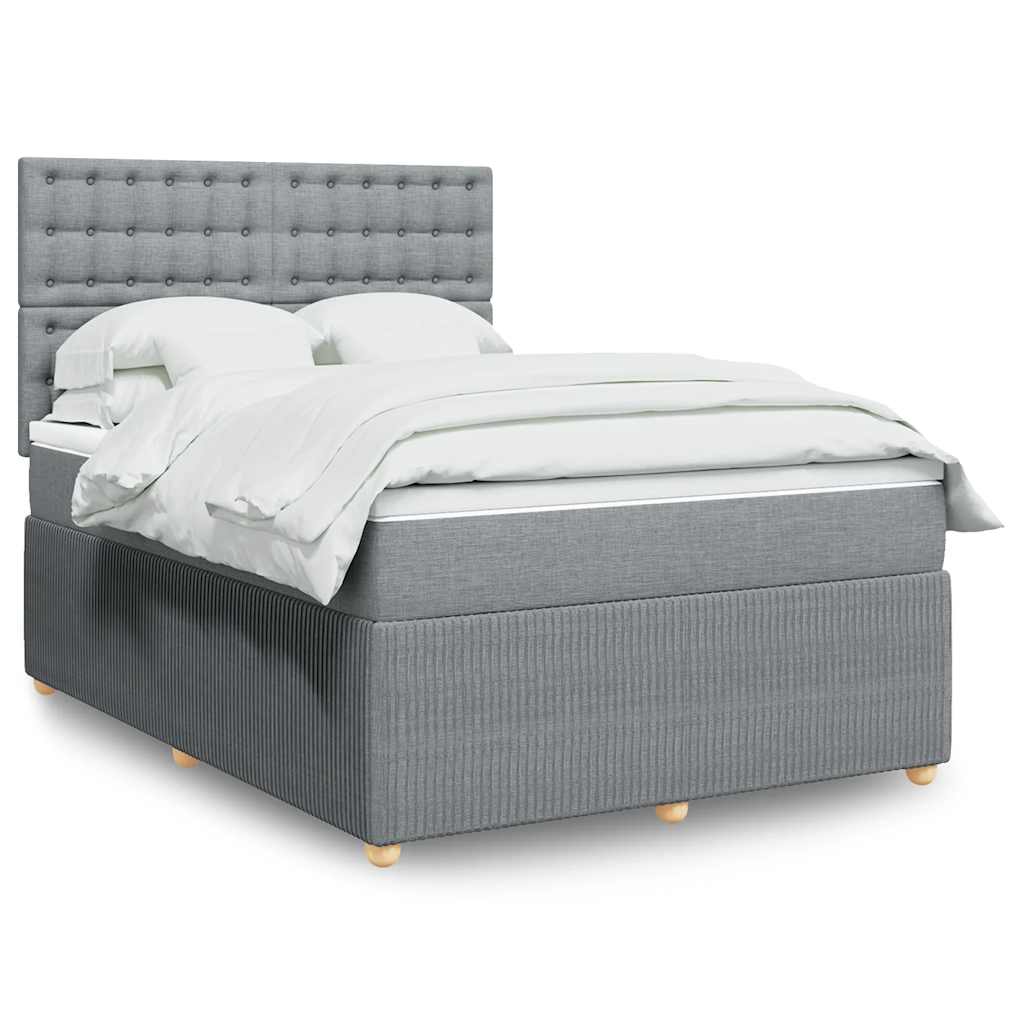 Κρεβάτι Boxspring με Στρώμα Ανοιχτό Γκρι 140x190 εκ. Υφασμάτινο - Pakobazaar