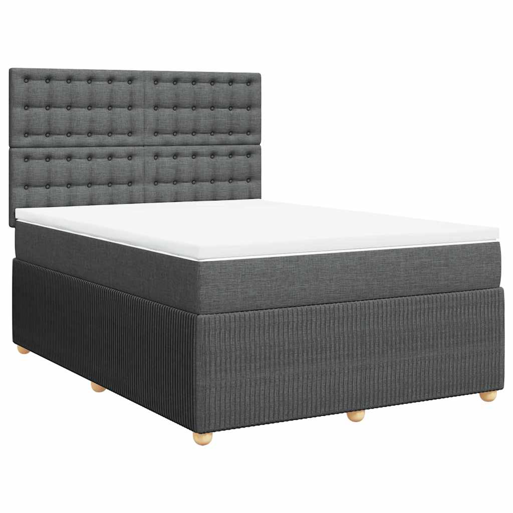 Κρεβάτι Boxspring με Στρώμα Σκούρο Γκρι 140x190 εκ. Υφασμάτινο - Pakobazaar