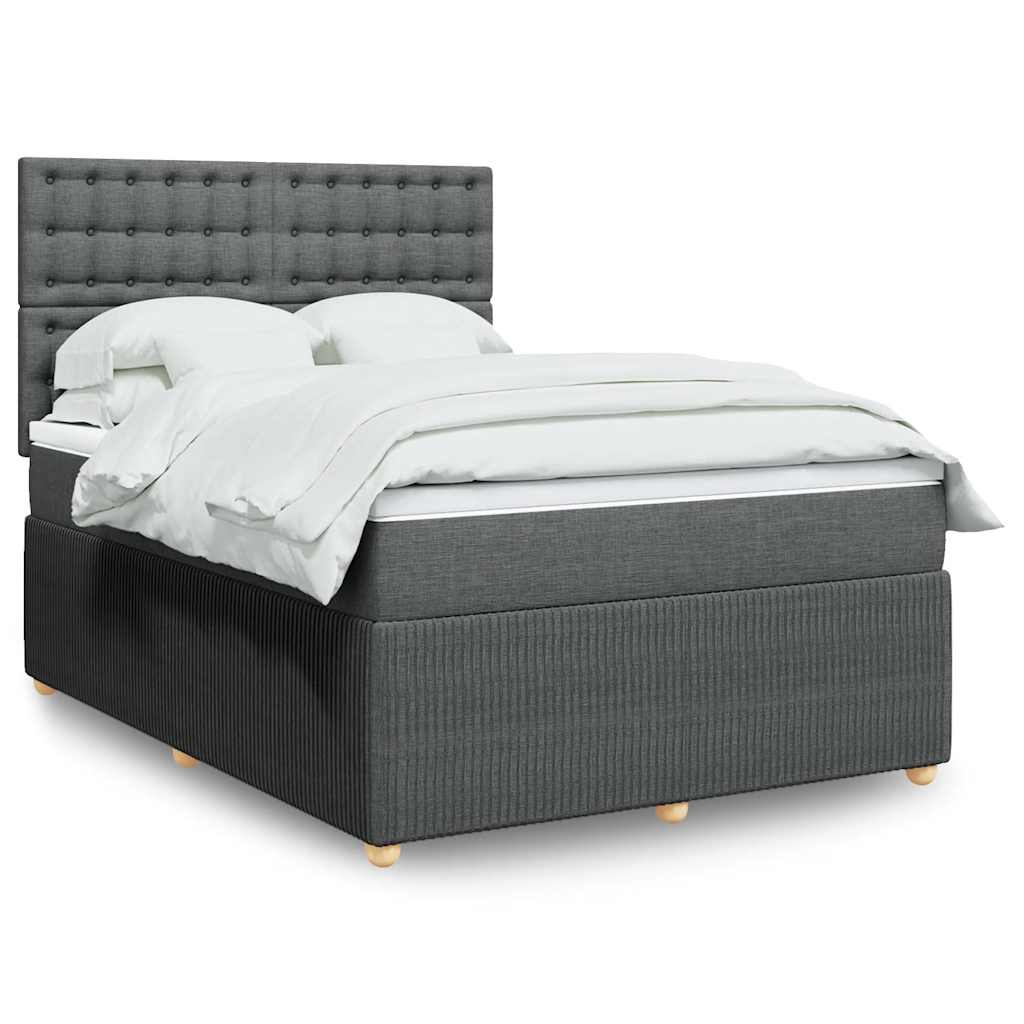 Κρεβάτι Boxspring με Στρώμα Σκούρο Γκρι 140x190 εκ. Υφασμάτινο - Pakobazaar