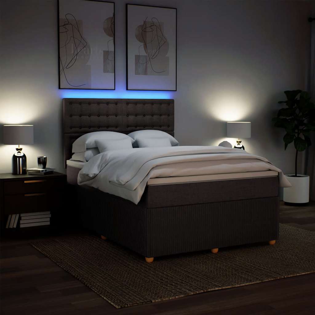Κρεβάτι Boxspring με Στρώμα Σκούρο Καφέ 140x190 εκ. Υφασμάτινο - Pakobazaar