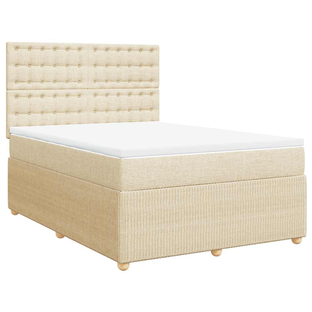 Κρεβάτι Boxspring με Στρώμα Κρεμ 140x190 εκ. Υφασμάτινο - Pakobazaar
