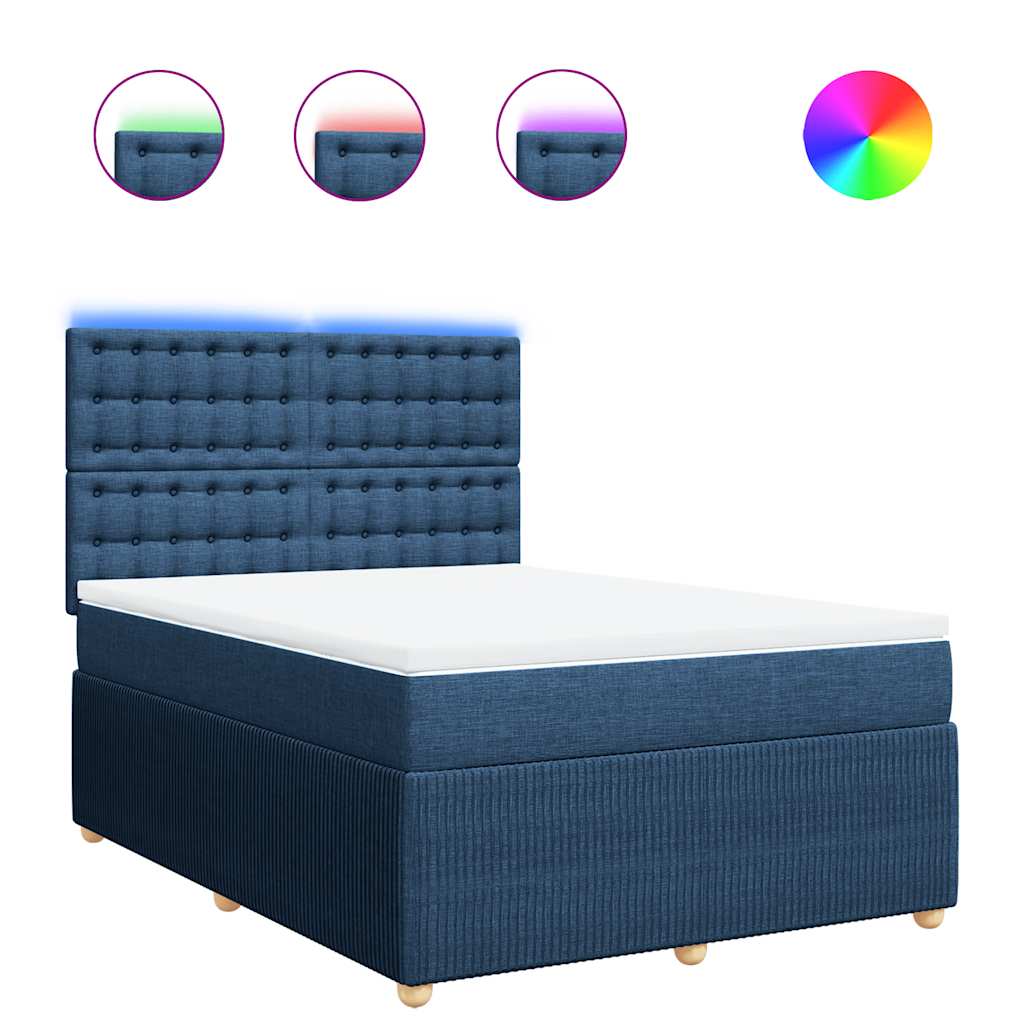 Κρεβάτι Boxspring με Στρώμα Μπλε 140x190 εκ. Υφασμάτινο - Pakobazaar