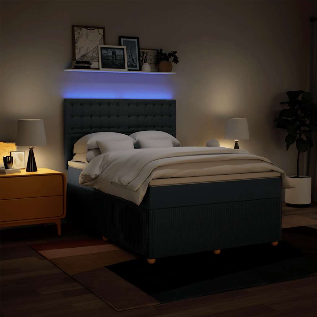 Κρεβάτι Boxspring με Στρώμα Μπλε 140x190 εκ. Υφασμάτινο - Pakobazaar