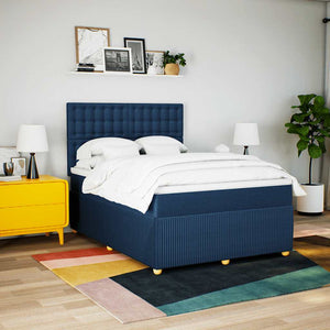Κρεβάτι Boxspring με Στρώμα Μπλε 140x190 εκ. Υφασμάτινο - Pakobazaar