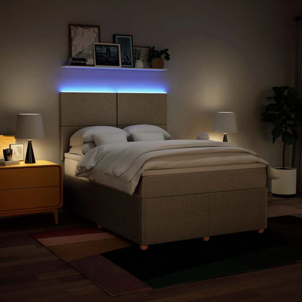 Κρεβάτι Boxspring με Στρώμα Κρεμ 140x200 εκ. Υφασμάτινο - Pakobazaar