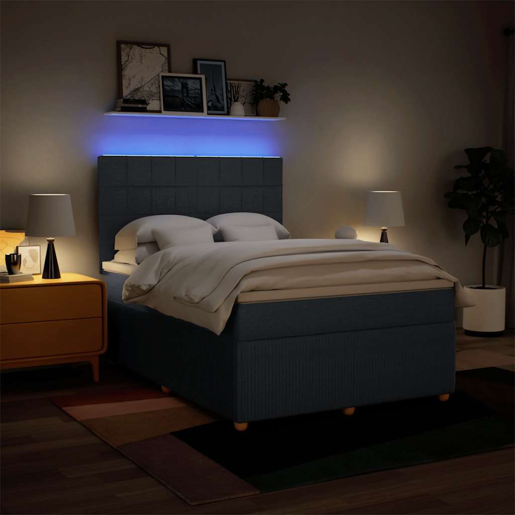 Κρεβάτι Boxspring με Στρώμα Μπλε 140x200 εκ. Υφασμάτινο - Pakobazaar