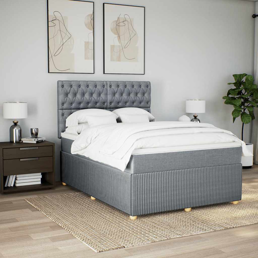 Κρεβάτι Boxspring με Στρώμα Ανοιχτό Γκρι 140x200 εκ. Υφασμάτινο - Pakobazaar
