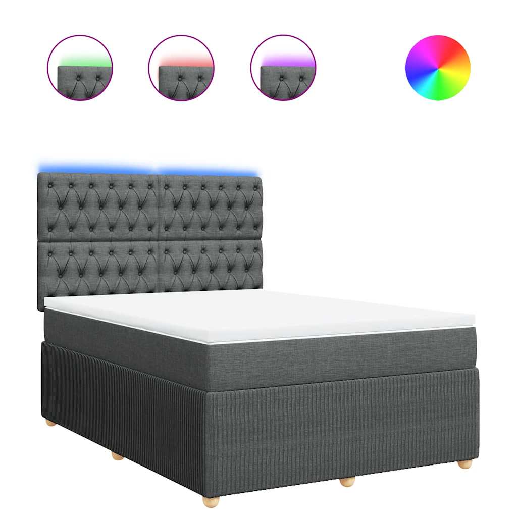 Κρεβάτι Boxspring με Στρώμα Σκούρο Γκρι 140x200 εκ Υφασμάτινο - Pakobazaar