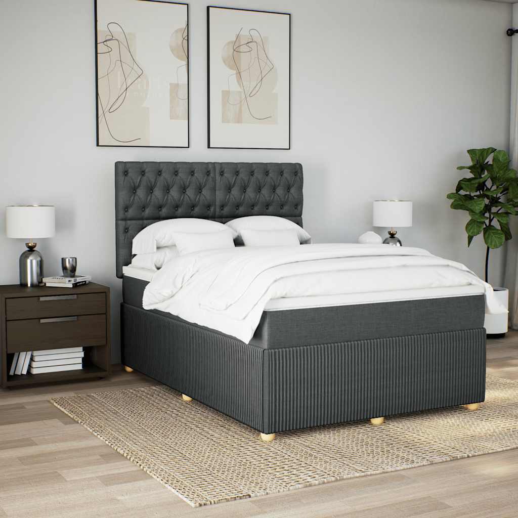 Κρεβάτι Boxspring με Στρώμα Σκούρο Γκρι 140x200 εκ Υφασμάτινο - Pakobazaar