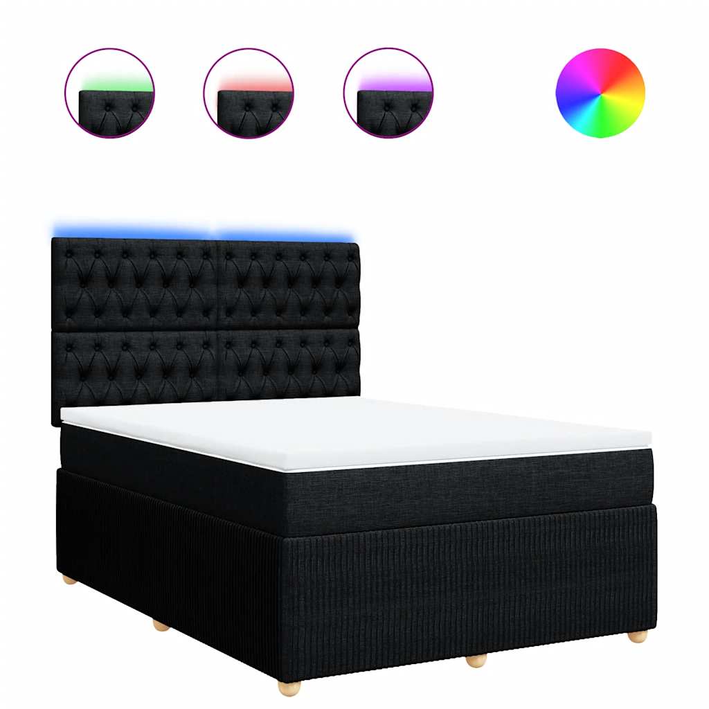Κρεβάτι Boxspring με Στρώμα Μαύρο 140x200 εκ. Υφασμάτινο - Pakobazaar