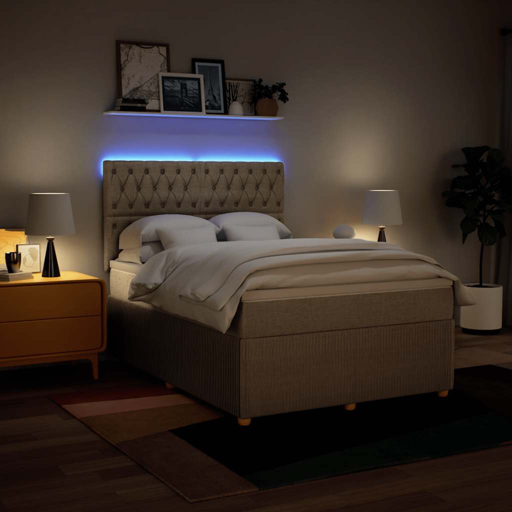 Κρεβάτι Boxspring με Στρώμα Κρεμ 140x200 εκ. Υφασμάτινο - Pakobazaar