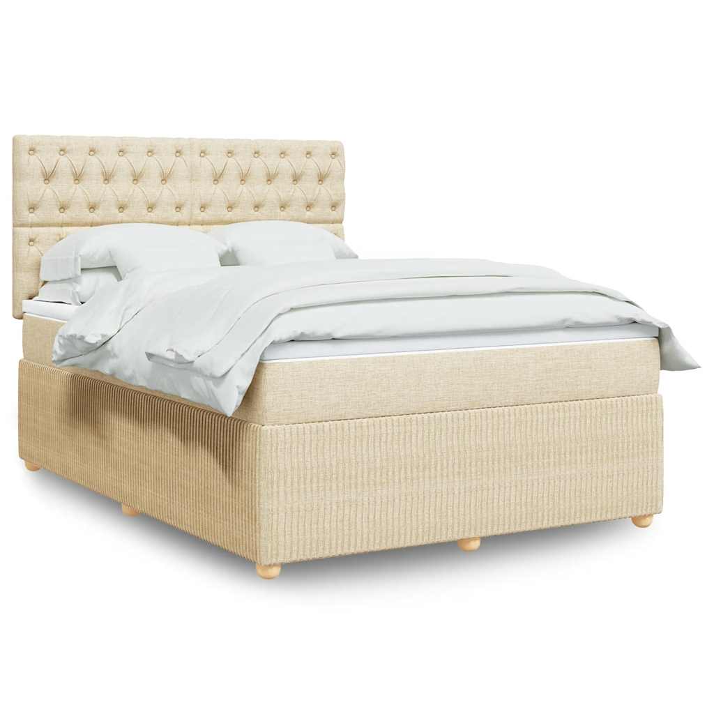 Κρεβάτι Boxspring με Στρώμα Κρεμ 140x200 εκ. Υφασμάτινο - Pakobazaar