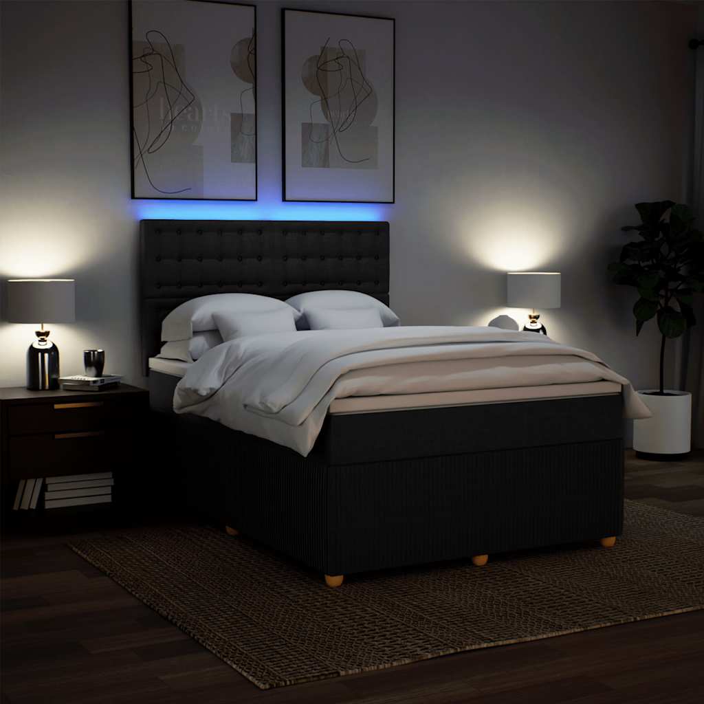 Κρεβάτι Boxspring με Στρώμα Μαύρο 140x200 εκ. Υφασμάτινο - Pakobazaar