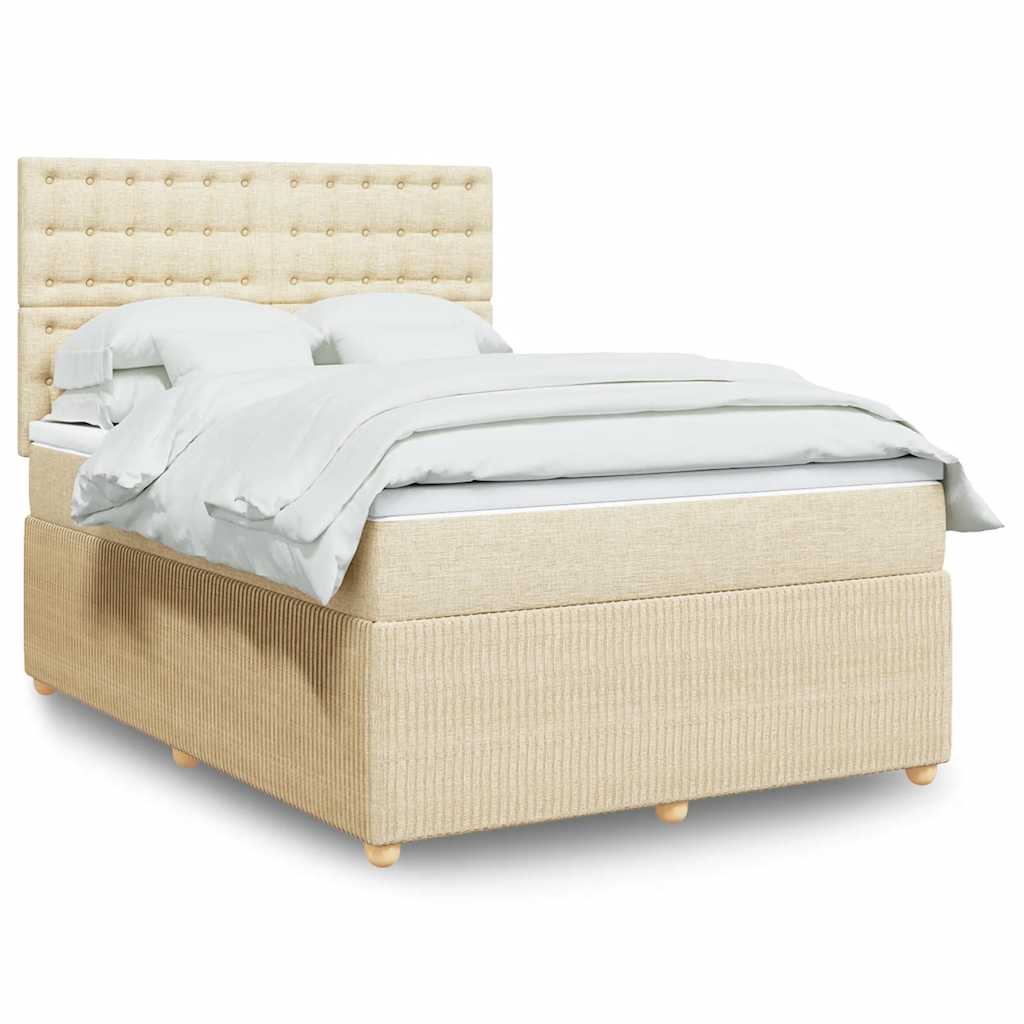 Κρεβάτι Boxspring με Στρώμα Κρεμ 140x200 εκ. Υφασμάτινο - Pakobazaar